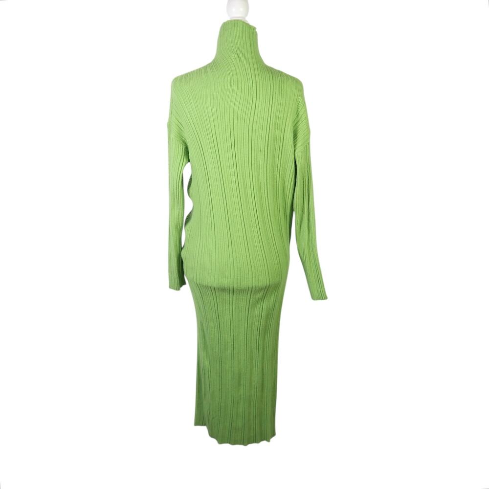 ZARA Lime Green Ribbed Knit Mockneck Midi Sweater Dress M - Picture 4 of 6